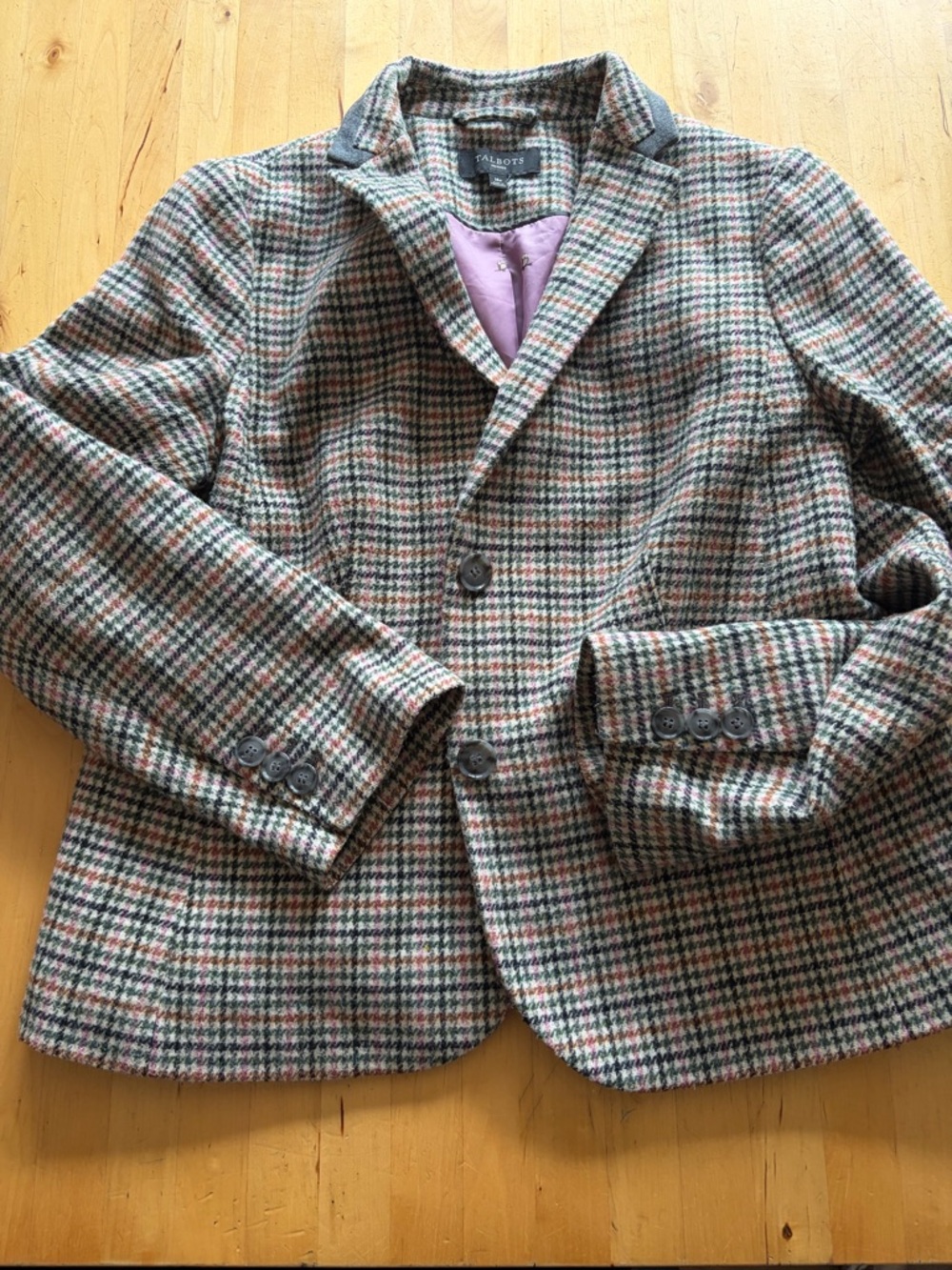 Talbots Multi-Color Plaid Wool Blend Blazer with Lilac Lining - Picture 2 of 5